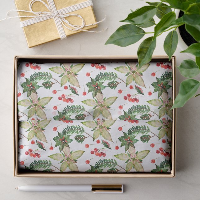 Elegant Poinsettia und Berries Seidenpapier (Geschenk)