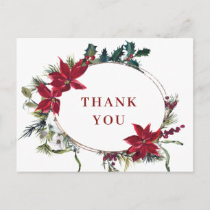 Elegant Poinsettia Wedding Watercolor Vielen Dank Postkarte