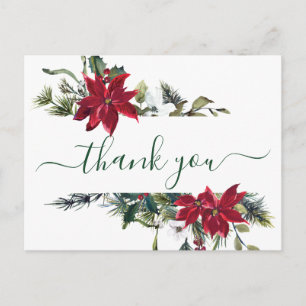Elegant Poinsettia Wedding Watercolor Vielen Dank Postkarte