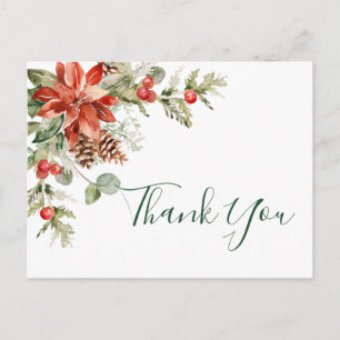 Elegant Poinsettia Wedding Watercolor Vielen Dank Postkarte