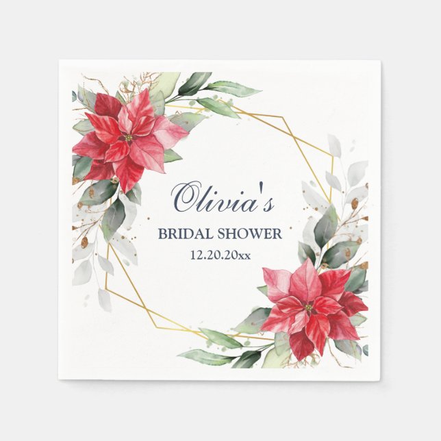 Elegant Poinsettia Winter Greenery Brautparty Serviette (Vorderseite)