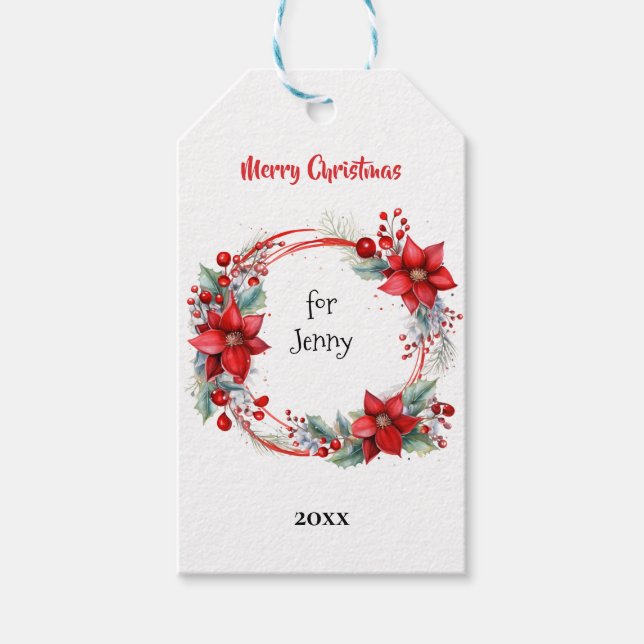 Elegant Poinsettia Wreath Personalized Geschenkanhänger (Vorderseite)
