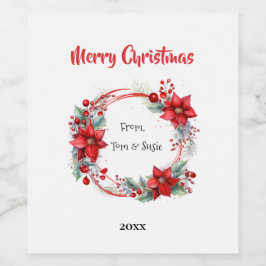 Elegant Poinsettia Wreath Personalized Weinetikett