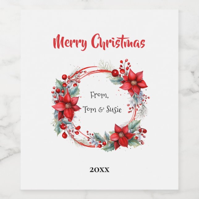 Elegant Poinsettia Wreath Personalized Weinetikett (Einzelnes Label)