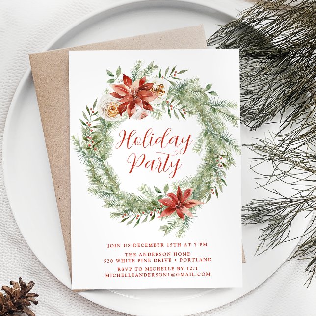 Elegant Poinsettias und Greenery Holiday Party Einladung (Von Creator hochgeladen)