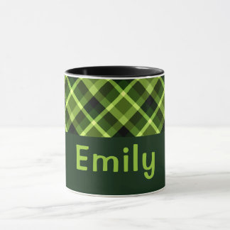 Élégant Pois vert Plaid Monogramme 11 oz Mug
