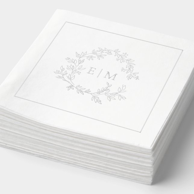 Élégant poitrine feuillue Monogramme Mariage Argen (Détail)