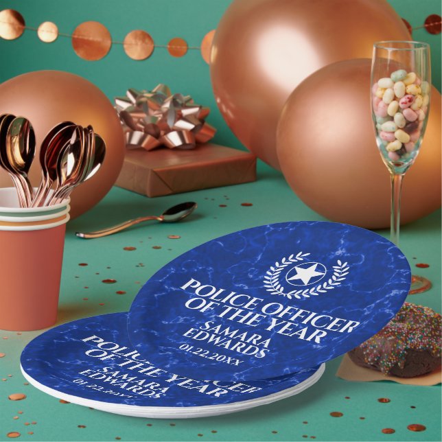 Elegant Police Officer of the Year Blue Marble Pappteller (Multi)