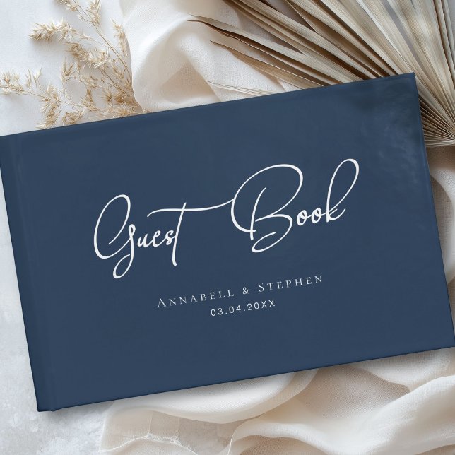 Elégant, Police Script, Bleu, Livre d'invité Maria (Elegant, Script Font, Blue, Wedding Guest Book)