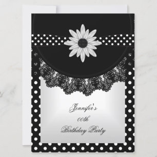 Elegant Polka Dot Schwarz-weiße Spitzen-Blume Einladung