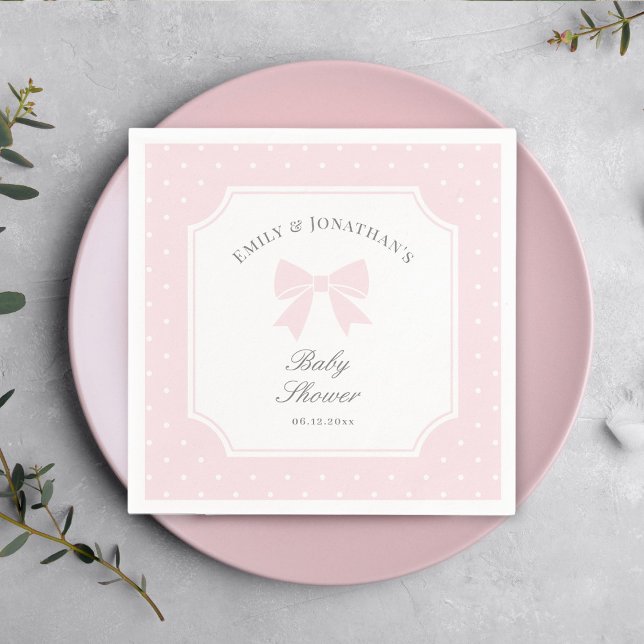 Elegant Polka Dots Baby Pink Bow Baby Girl Shower Serviette (Von Creator hochgeladen)