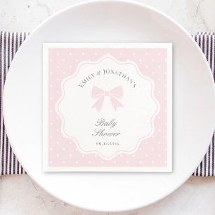 Elegant Polka Dots Baby Pink Bow Baby Girl Shower Serviette