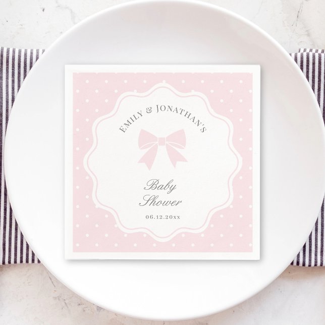 Elegant Polka Dots Baby Pink Bow Baby Girl Shower Serviette (Von Creator hochgeladen)
