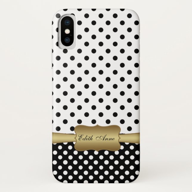 Elegant Polka Dots Gold Custom Monogram  Case-Mate iPhone Hülle (Rückseite)