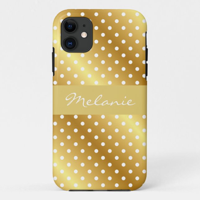 Élégant Polka Or coque iphone de Monogramme (Dos)