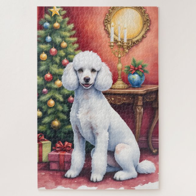 Elegant Poodle Beside Christmas Tree Holiday Dog  (Vertikal)