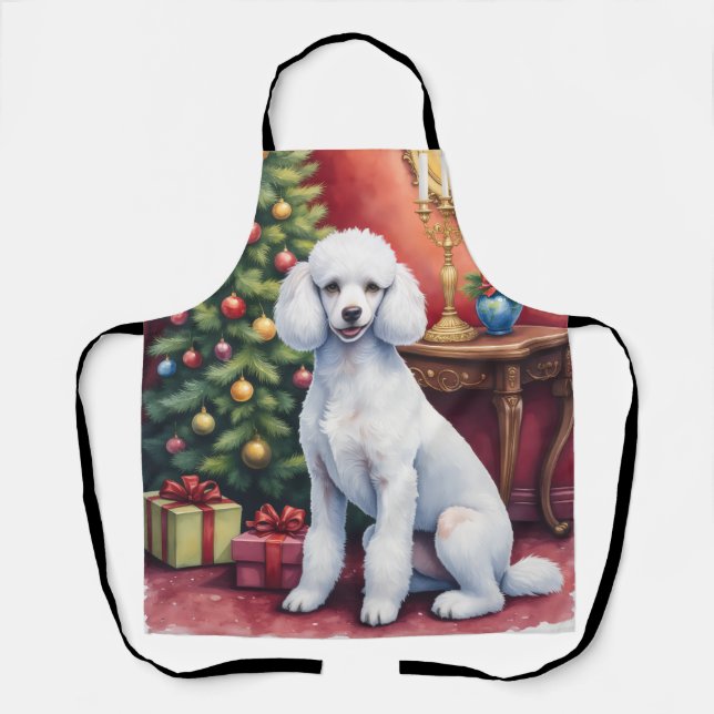 Elegant Poodle Beside Christmas Tree Holiday Dog  Schürze (Vorderseite)