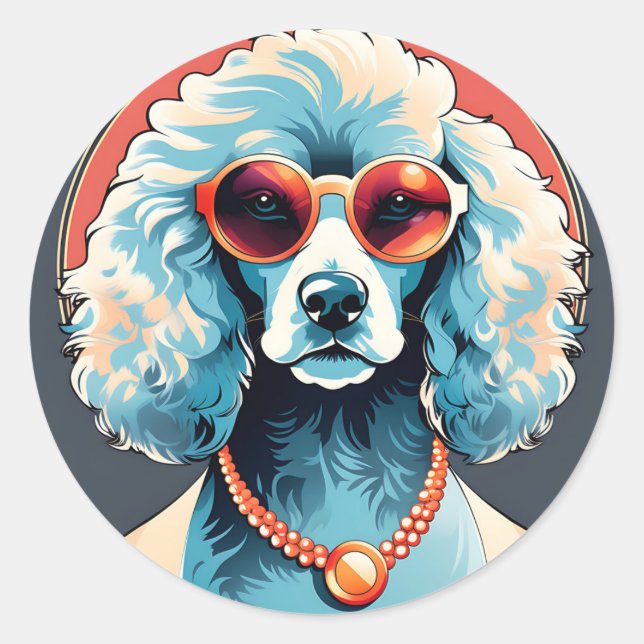 Elegant Poodle Portrait Runder Aufkleber (Vorderseite)