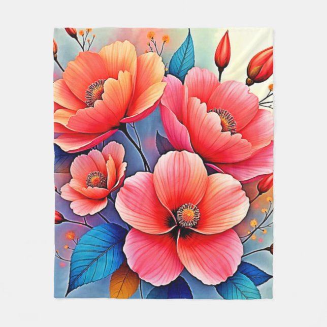 Elegant Poppies: Radiant Nature Art Fleecedecke (Vorderseite)