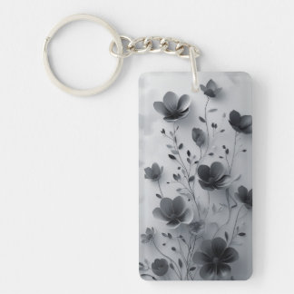 Élégant Porte - clé acrylique floral noir et blanc