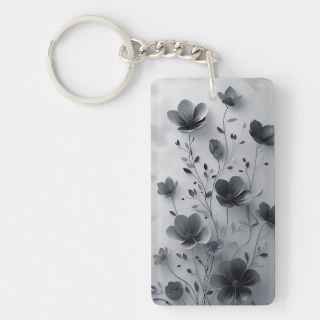 Élégant Porte - clé acrylique floral noir et blanc (Devant)