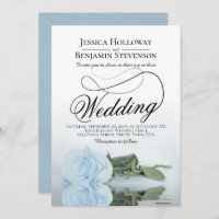 Elegant Powder Blue Rose Classy Script Wedding