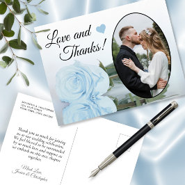 Elegant Powder Blue Rose Wedding Love & Thanks Postkarte