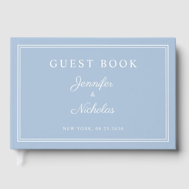 Elegant Powder Blue Script Wedding Gästebuch (Vorderseite)