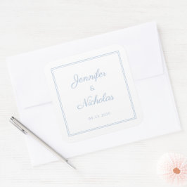 Elegant Powder Blue Script Wedding Quadratischer Aufkleber