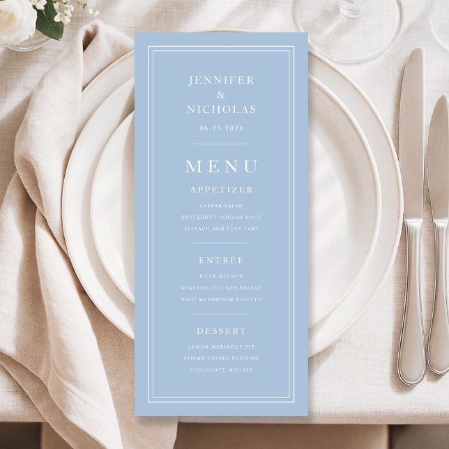 Elegant Powder Blue Wedding Menükarte (Elegant Powder Blue Wedding Menu)