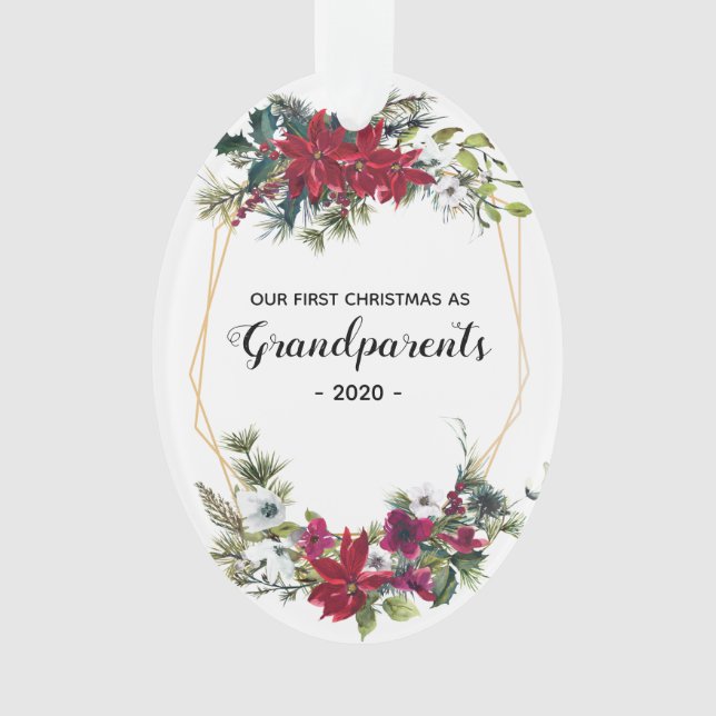 Elégant Premier Noël Grand-parents Photo Floral (devant)