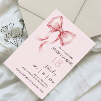 Elegant Preppy Coquette Bow Birthday Party Einladung