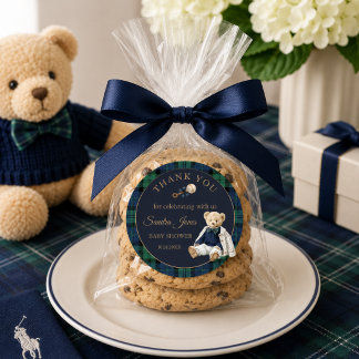 Elegant Preppy Teddy Bear Baby Shower Runder Aufkleber