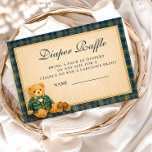 Elegant Preppy Teddy Bear Diapper Raffle Begleitkarte<br><div class="desc">A charming preppy baby shower design featuring a sweet teddy bear dressed in a classic green plaid jacket and bow tie. Above the bear, a delicate clothesline displays tiny baby clothes and shoes, creating a nostalgic storybook nursery scene. The deep navy background and subtle tartan border add a refined, vintage-inspired...</div>