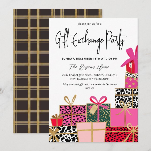 Elegant Presents Christmas Gift Exchange Party Einladung (Vorne/Hinten)