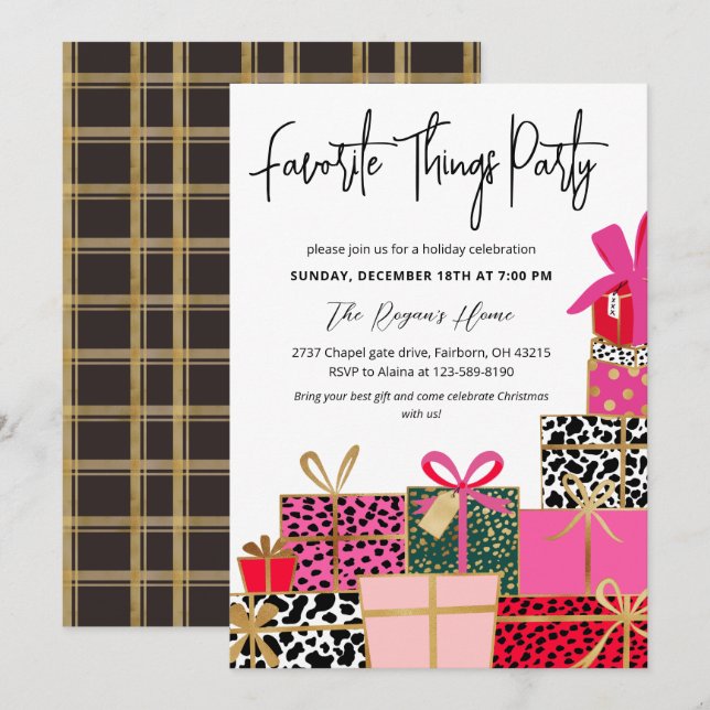 Elegant Presents Favorite Things Party Holiday  In Einladung (Vorne/Hinten)