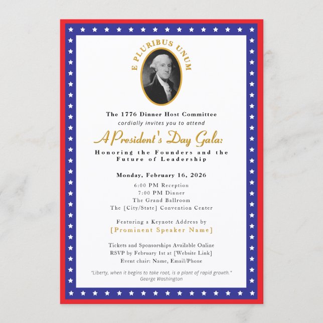 Elegant President's Day Gala Fundraiser Einladung (Vorderseite)