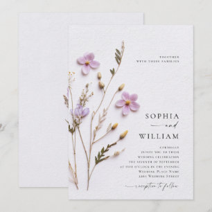Elegant Pressed Dry Pastel Boho Blume Hochzeit Einladung