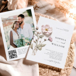 Elegant Pressed Dry Pastel Boho Blume Hochzeit Einladung