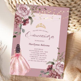 Elegant Princess Floral Quinceñera Einladung