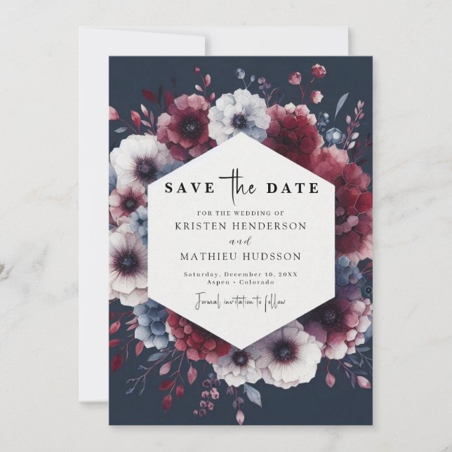 Elegant Printable Burgundy Wedding Save The Date (Vorderseite)