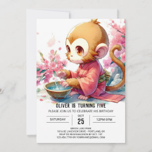 Elegant Printable Monkey Birthday Einladung