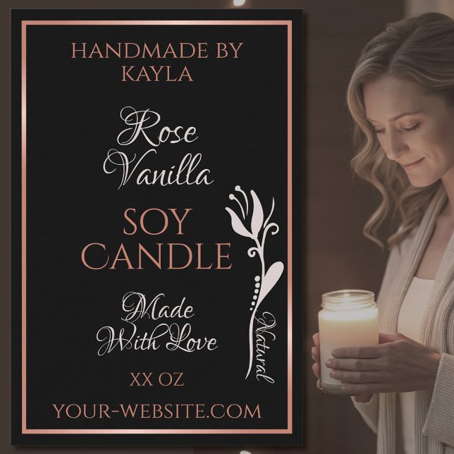 Élégant produit Étiquette noir avec cadre or Rose (Créateur téléchargé)