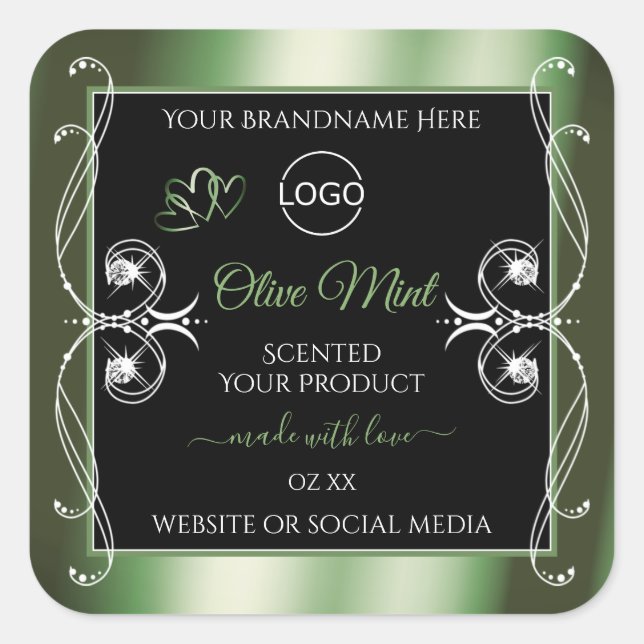 Élégant produit noir vert Étiquette bijoux et logo (Devant)