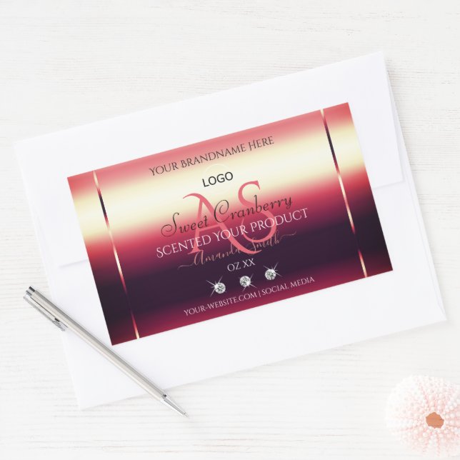 Élégant produit rouge Étiquette Diamants Initiales (Enveloppe)