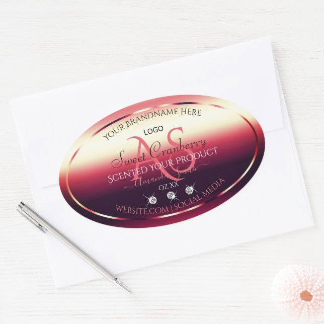 Élégant produit rouge Étiquette Diamants Initiales (Enveloppe)