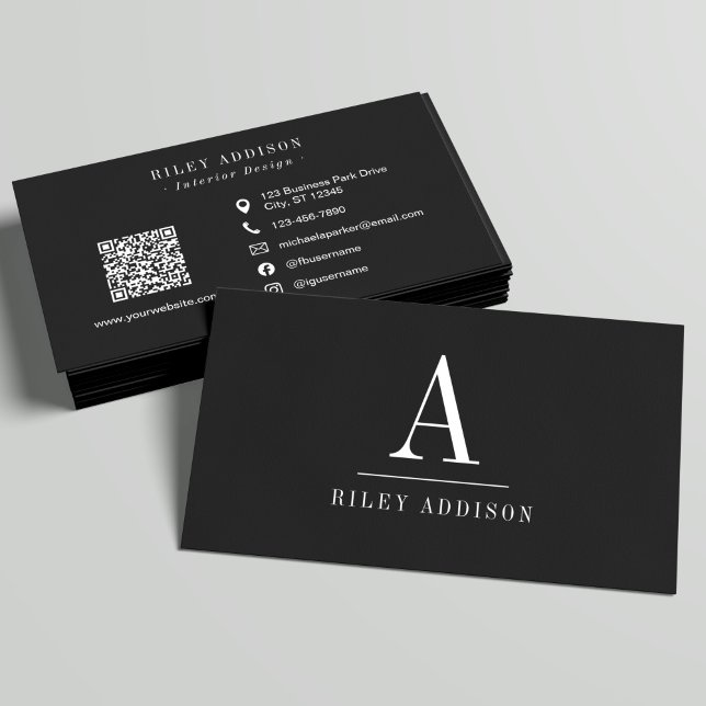 Elegant Professional Monogram Minimalist Black  Visitenkarte (Von Creator hochgeladen)