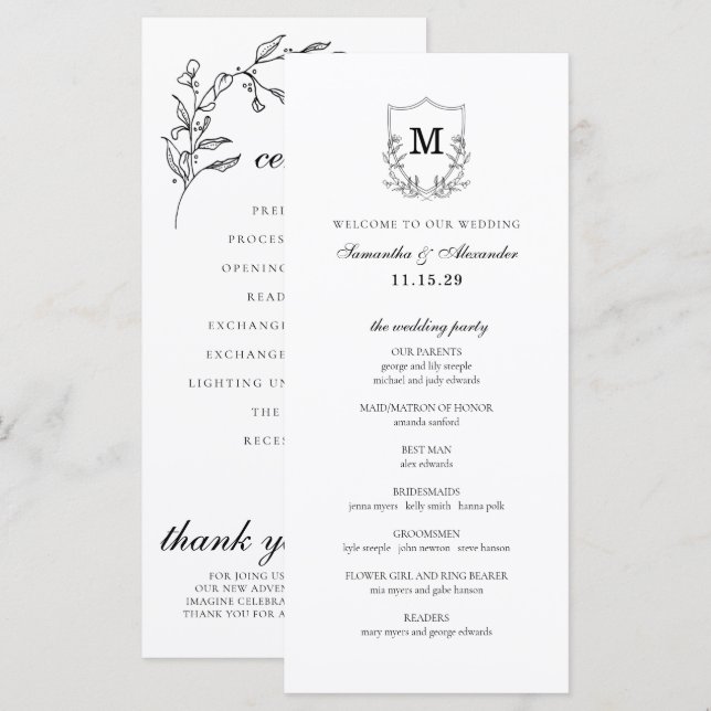 Élégant programme de cérémonie de la crête noire e (Devant / Derrière)