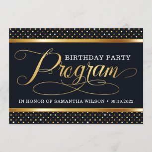 Élégant programme de fête d'anniversaire noir et o