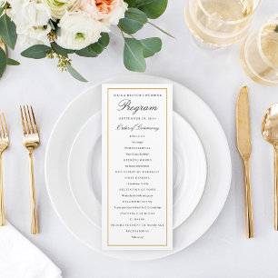 Élégant programme de mariage à la frontière or sol
